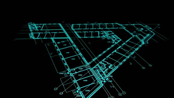 3Dイラスト 技術家の偉大な詳細と準備ができて3Dモデルで描かれている床のデザインの描画 — ストック写真