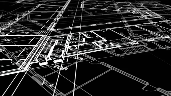 3Dイラスト 技術家の偉大な詳細と準備ができて3Dモデルで描かれている床のデザインの描画 — ストック写真
