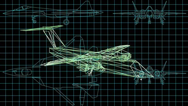 Ilustración Dibujo Técnico Del Diseño Del Avión Que Dibuja Con — Foto de Stock