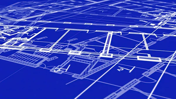 3D图解 正在非常详细地绘制的地面设计的技术绘图 — 图库照片