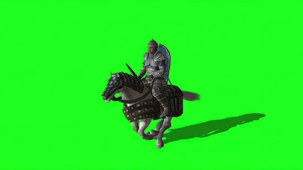 Medieval Knight Ride Horse Sword Shield Green Screen — 스톡 사진