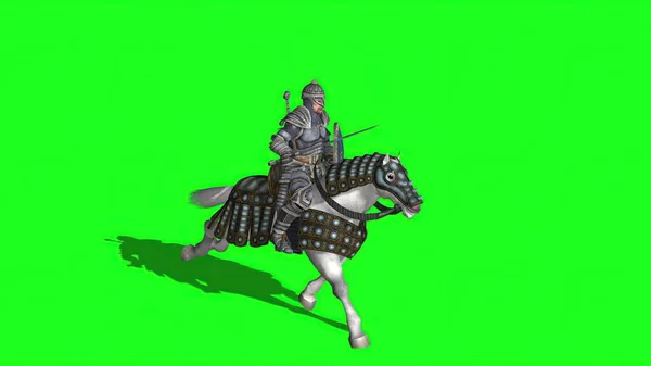 Ilustração Cavaleiro Medieval Cavalgar Cavalo Com Espada Escudo Tela Verde — Fotografia de Stock