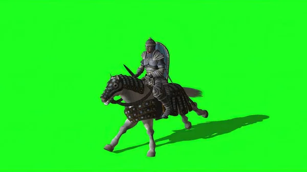 Ilustração Cavaleiro Medieval Cavalgar Cavalo Com Espada Escudo Tela Verde — Fotografia de Stock