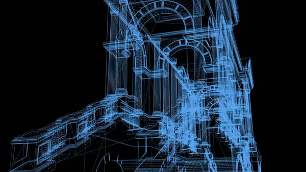 3Dイラスト 列とポンプス宮殿のワイヤーフレームモデル — ストック写真