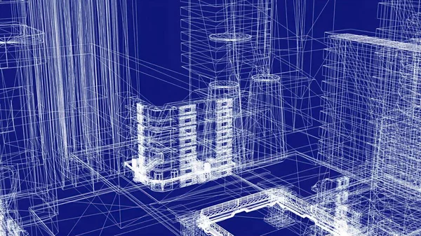 3D图解 正在非常详细地绘制的地面设计的技术绘图 — 图库照片