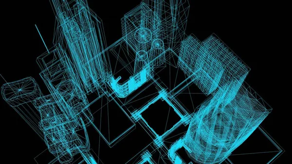 3D图解 城市线框模型 — 图库照片