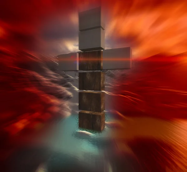 Wooden cross in water — Stock Photo, Image