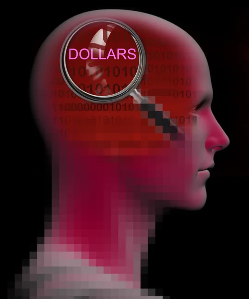 Profil av en man med närbild på förstoringsglaset på dollar — Stockfoto