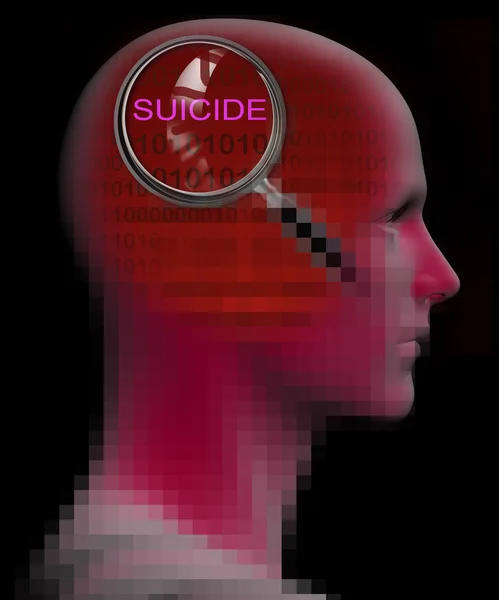 Profil av en man med närbild på förstoringsglaset på självmord — Stockfoto