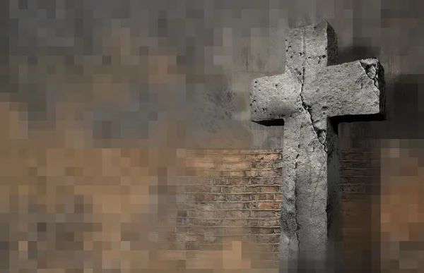 Stará zeď s křížem — Stock fotografie