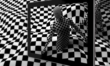 siyah beyaz kareli uç adam