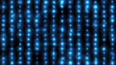 Parlayan mavi parçacıklara sahip dijital şebeke fütüristik soyut bir teknolojik arkaplan oluşturuyor