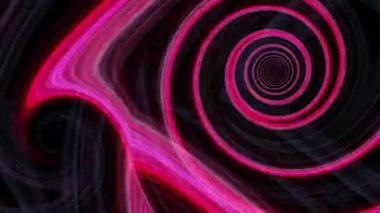 Parlak mor ve pembe enerji izleri kıvrılıyor ve siyah arka planda eşmerkezli daireler oluşturuyor.