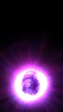 Bilim konsepti için karanlık bir arka planda mitoz bölünme ve çoğalma geçiren mor parlayan hücre