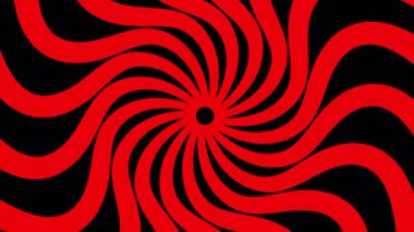Kırmızı ve siyah soyut animasyonlar ve dönen dalgalı çizgiler hipnotik optik bir illüzyon yaratıyor.