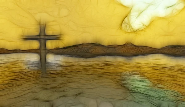 Dřevěný kříž v 3d softwaru — Stock fotografie
