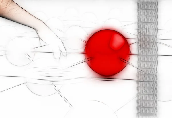 3 d で作られた赤い終わり白いボールの抽象的な背景を持つ手に対してバイナリ コード. — ストック写真