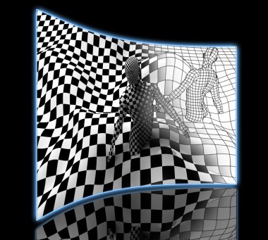 siyah damalı kompozisyon bitirmek beyaz kareli insanlar 3d