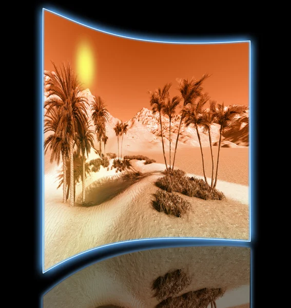 Oasis en el desierto hecho en software 3d —  Fotos de Stock