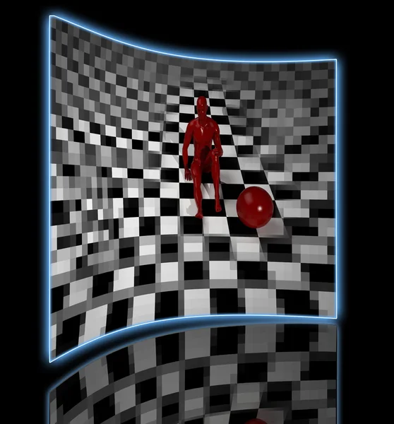Checkered composition with man end ball   made in 3d — Stock Photo, Image