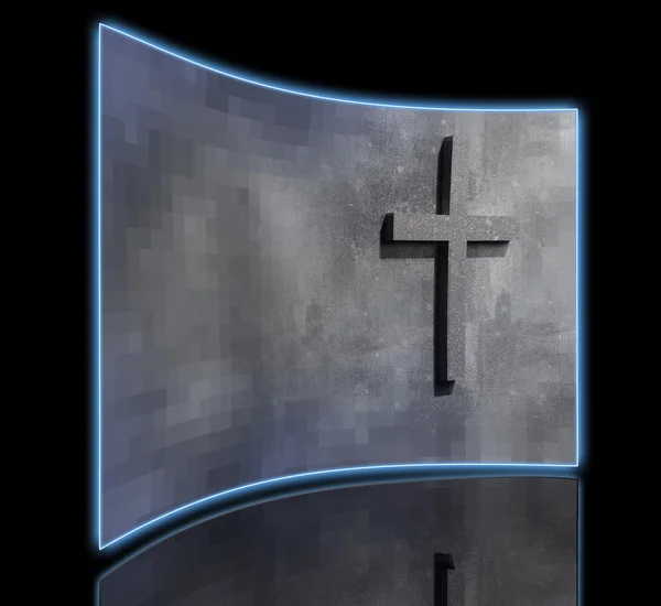 3d 소프트웨어에서 만든 벽에 새겨진 십자가 — 스톡 사진