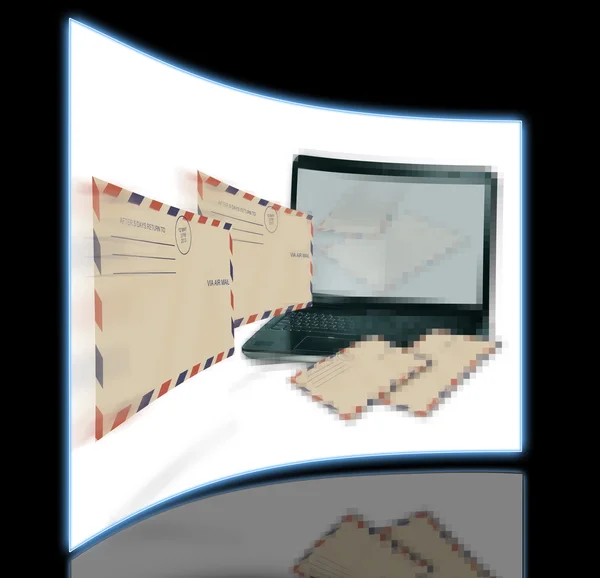 Il computer riceve la posta in arrivo fatta in software 3d — Foto Stock