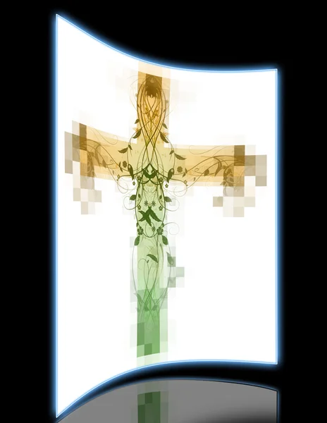 Cruz floral verde feito com efeito chanfro e relevo — Fotografia de Stock
