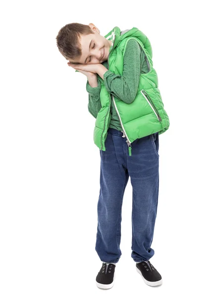 Retrato Niño Que Queda Dormido Sobre Fondo Blanco —  Fotos de Stock