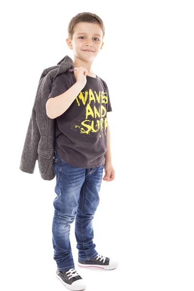 Portrait Cute Little Boy Posing White Background — Stock Photo, Image