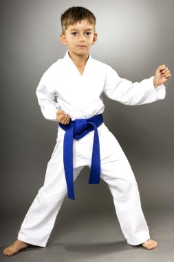  Kimono savaşmaya hazır bir karate çocuk portresi 