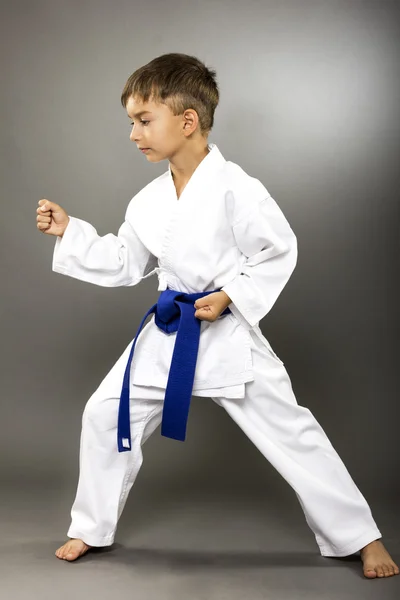 Piccolo ragazzo formazione karate — Foto Stock