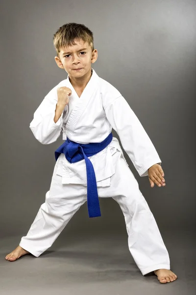 Piccolo ragazzo formazione karate — Foto Stock