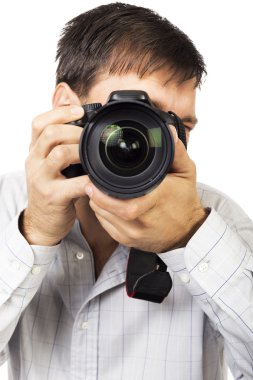 profesyonel kamera ile genç adam 