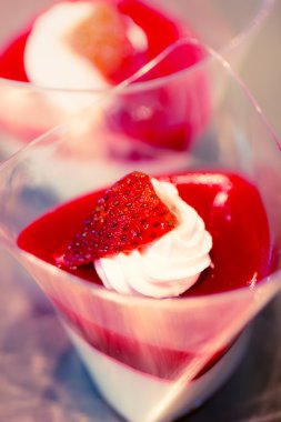 Krema, kırmızı kuş üzümü, ahududu ve çilek meyve yaz tatlı - jöle
