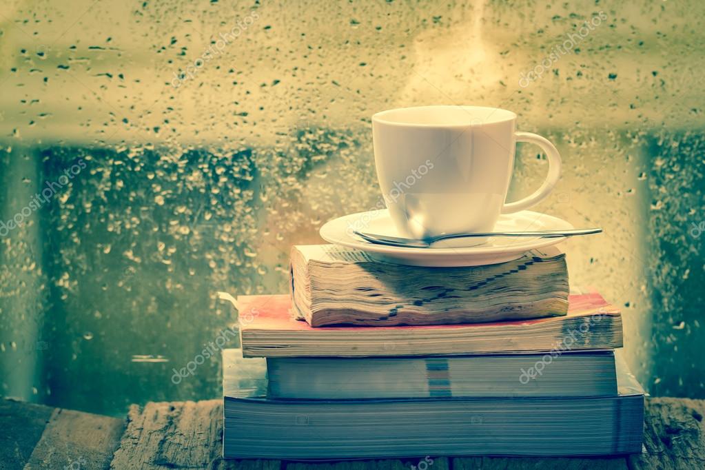 Cup Of Coffee With Book On A Rainy Day Stock Photo Image By C Bgphoto