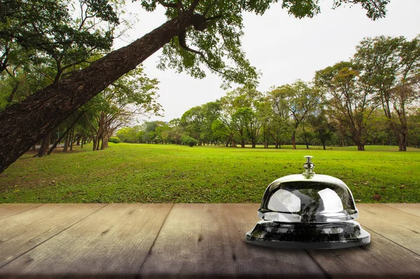 Bell service on wood table, Fresh and clean air concept