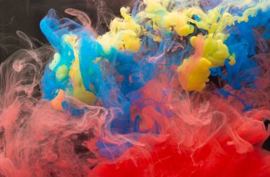 Soyut renk karışımı, suya düşen mürekkep rengi karışımı suda renkli mürekkep, suya düşen renk düşüşü