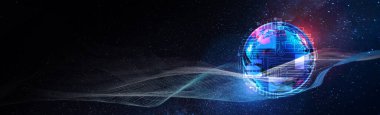 Dijital dünya konsepti, Samanyolu arkaplanı grafikli dünya, gelecekteki konsept fotoğraf