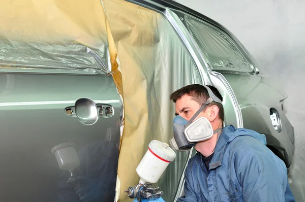 Painting silver car. — Stock Photo, Image