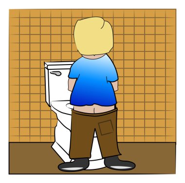 Sarışın çocuk tuvalet üzerinde pissing