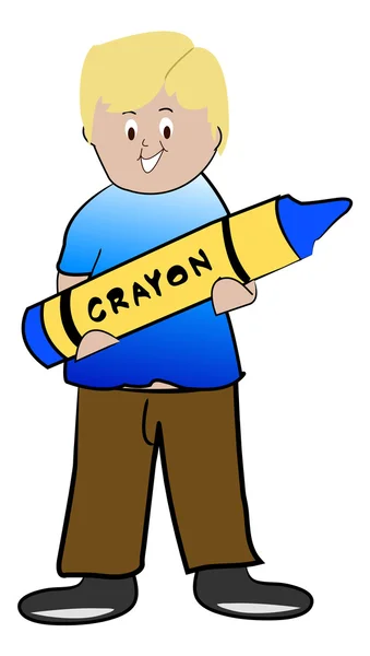 Blonde boy holding crayon — Stock Vector