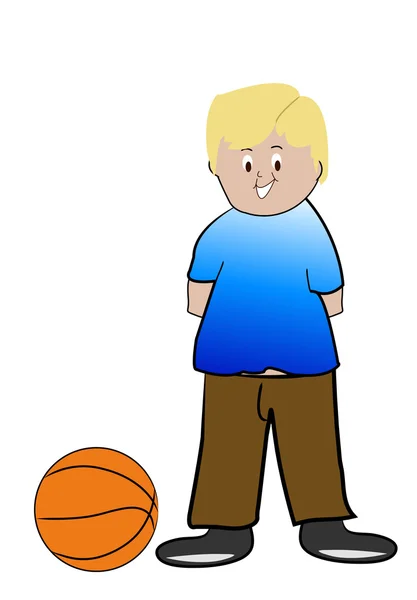 Sarışın çocuk basketbol ile — Stok Vektör