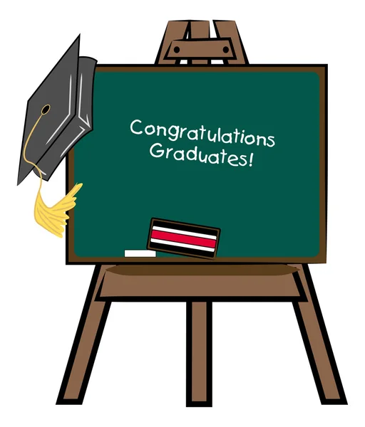 Easel chalkboard with graduation cap — Stock Vector