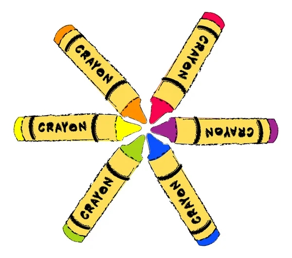 Six colorful crayons in circle — Stock Vector