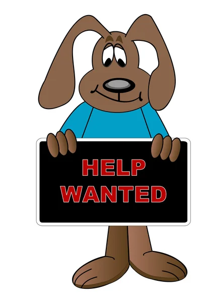 Cartoon dog holding help wanted sign — Wektor stockowy