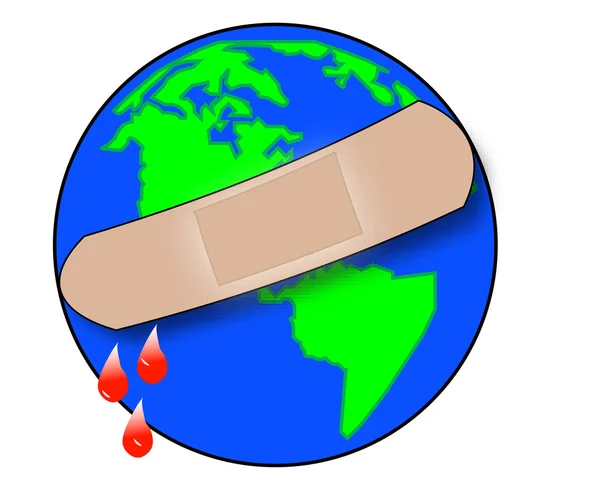 Earth with bandaid covering it — Stock Vector