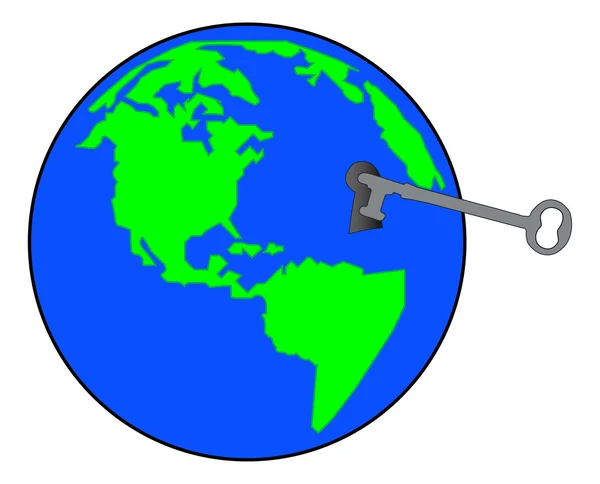 Мировой глобус с ключом — стоковый вектор