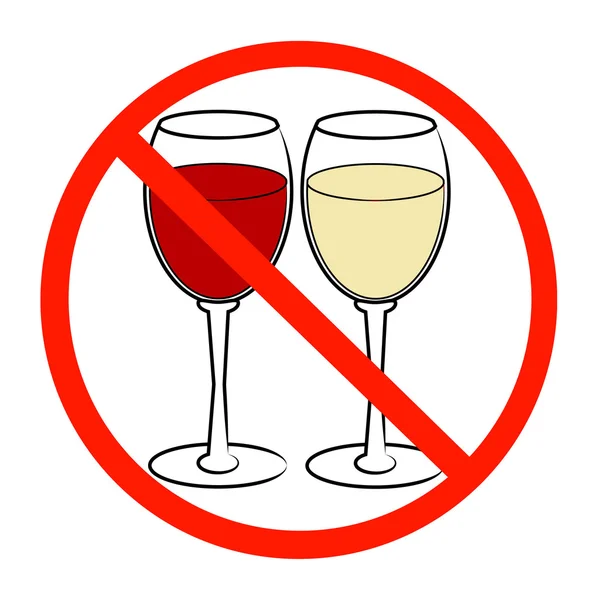 Two Wine glasses with not allowed symbol — Stock Vector
