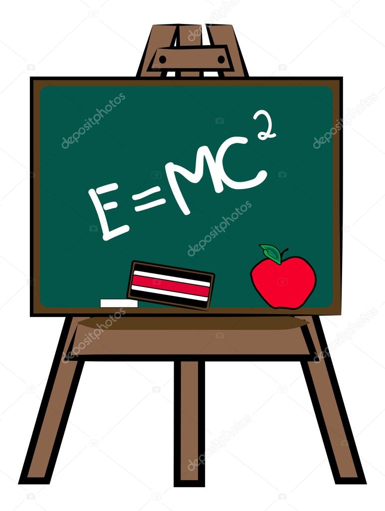 Chalkboard on easel with theory of relativity