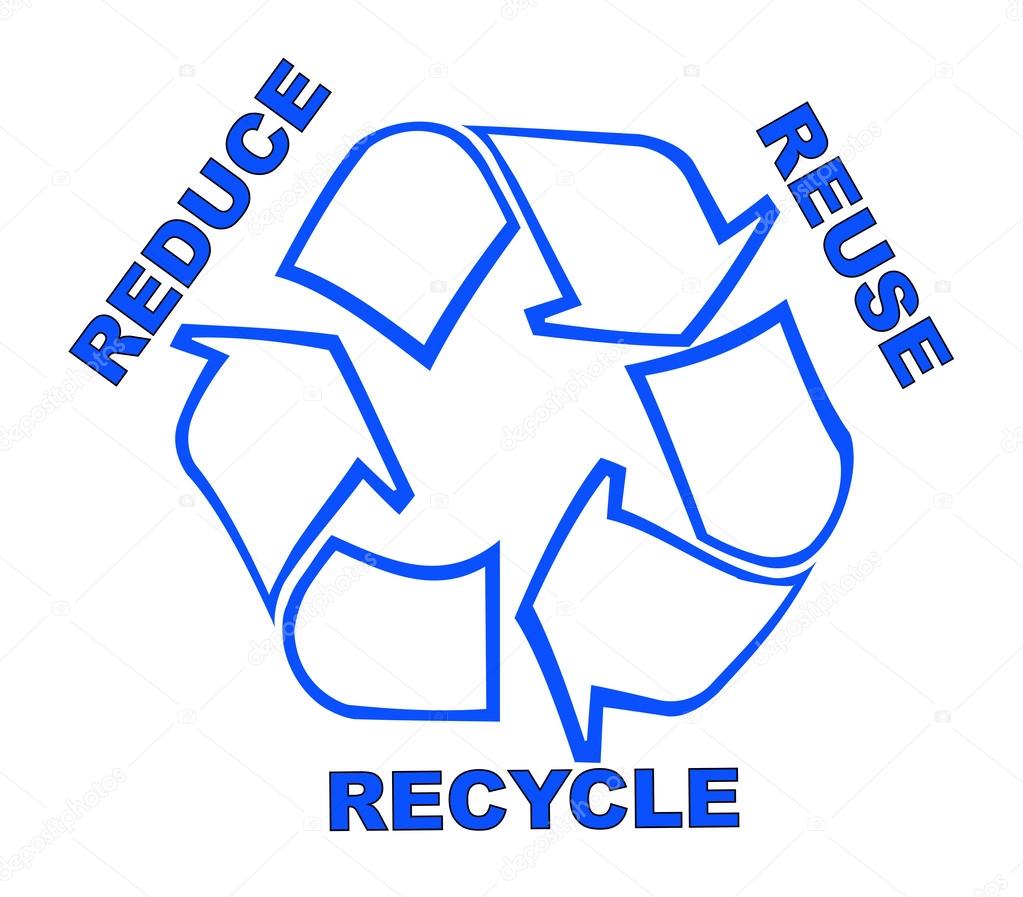 Recycle symbol with words reduce, reuse, recycle